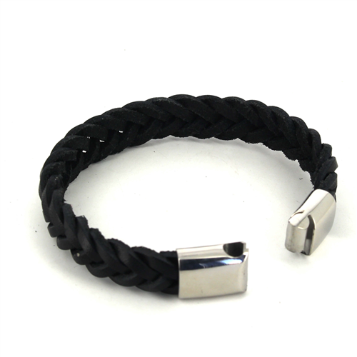 Pulsera Acero y Cuero Negro
