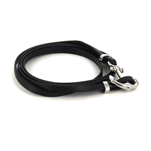 Pulsera Acero y Cuero Negro con Ancla I