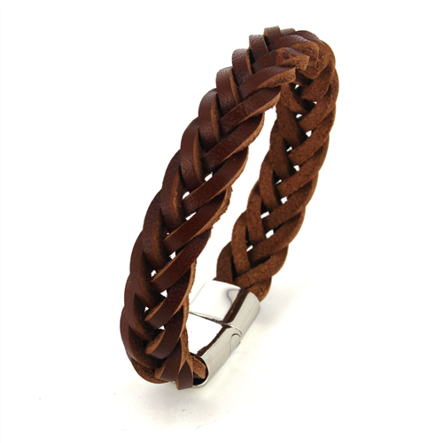Pulsera Cuero y Acero Trenzada Marrón