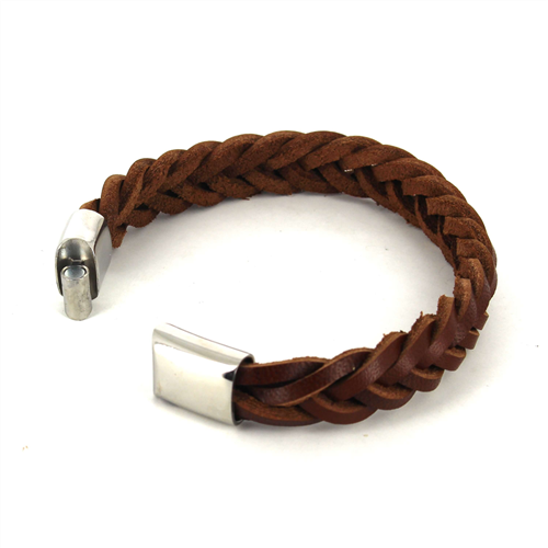 Pulsera Cuero y Acero Trenzada Marrón