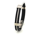 Pulsera Cordaje Acero y Caucho Negro Motivo Liso