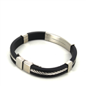 Pulsera Cordaje Acero y Caucho Negro Motivo Liso