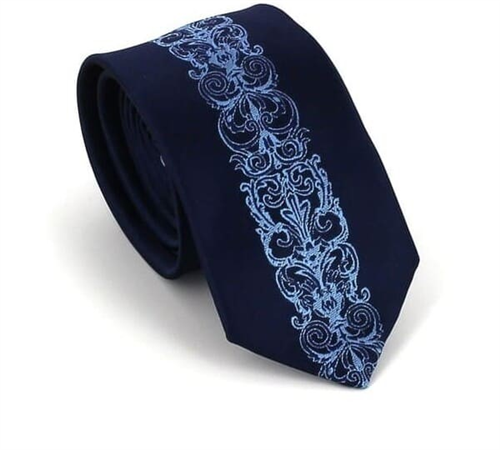 Gravata Estreita com Padrão Vertical Azul