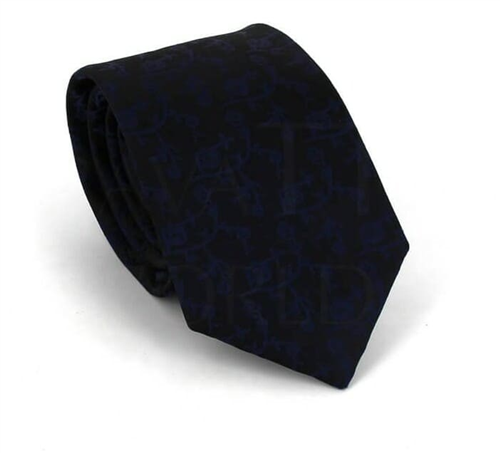 Gravata Estreita Estampada Azul Marinho e Preta