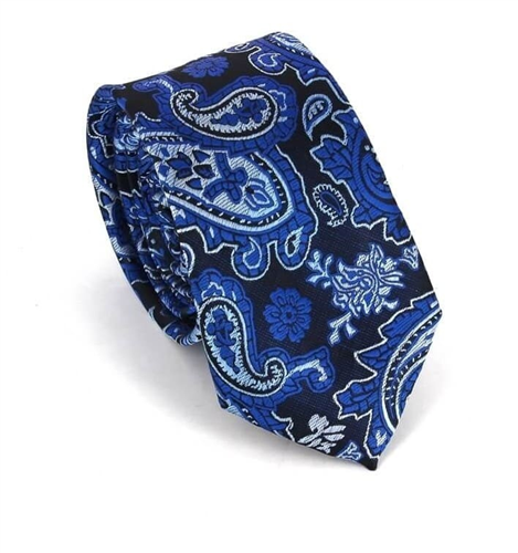 Gravata Estreita Paisley Azul