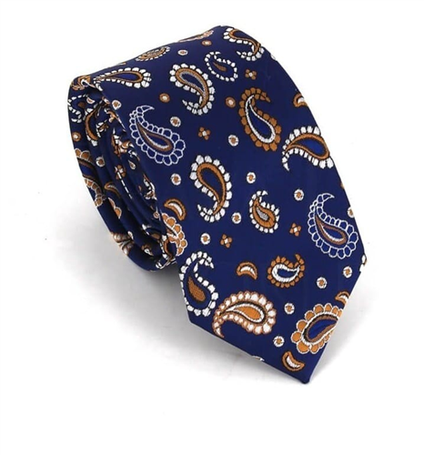 Gravata Estreita Paisley Azul Marinho