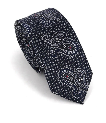 Gravata Estreita Paisley Azul Marinho e Preta