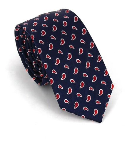 Gravata Estreita Paisley Azul Marinho e Vermelho