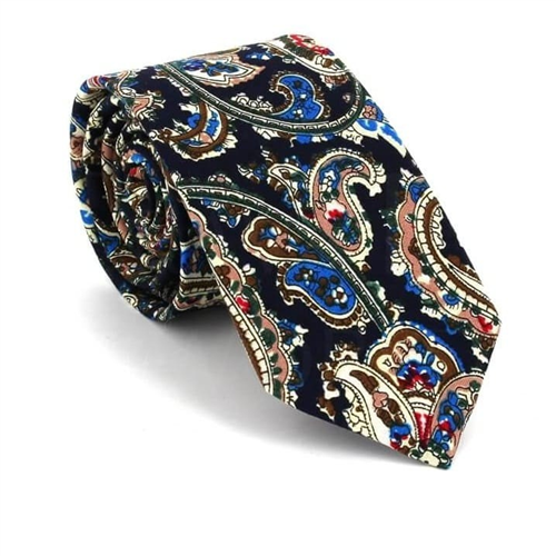 Gravata Estreita Paisley Azul Escuro