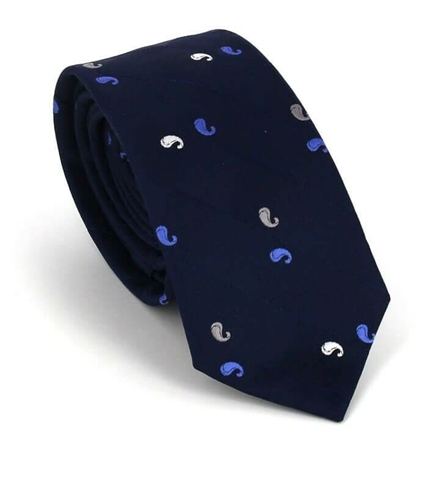 Gravata Estreita Paisley Azul Escuro