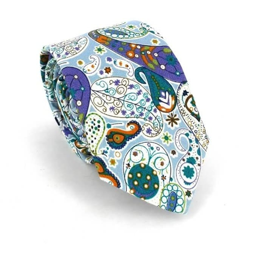 Gravata Estreita Paisley Celeste e Verde