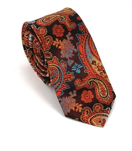 Gravata Estreita Paisley Laranja