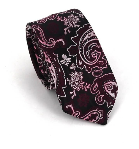 Gravata Estreita Paisley Vermelho Borgonha
