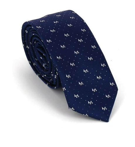 Gravata Estreita Perritos Azul Marinho e Branca
