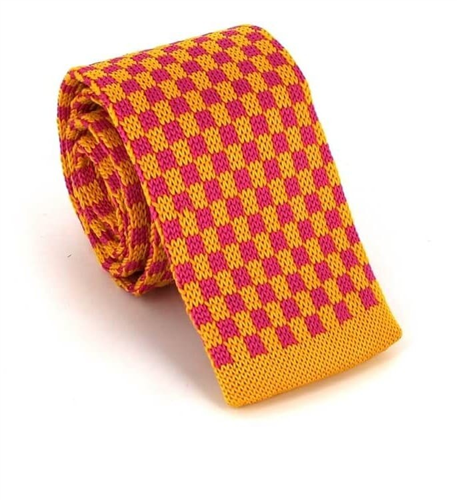 Gravata Ponto Xadrez Dourada e Rosa