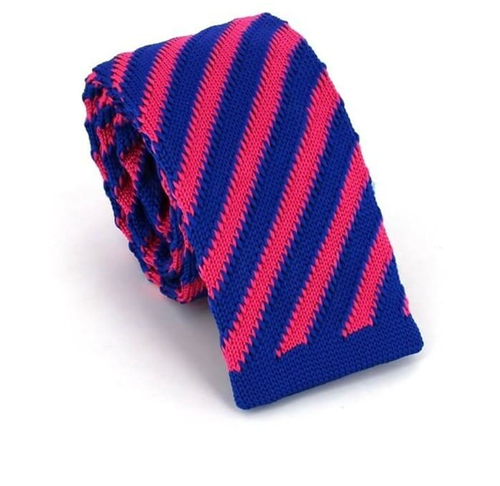 Gravata Ponto Riscas Diagonais Azul e Rosa