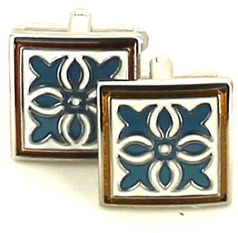Botões de Punho Azulejo Esmaltado