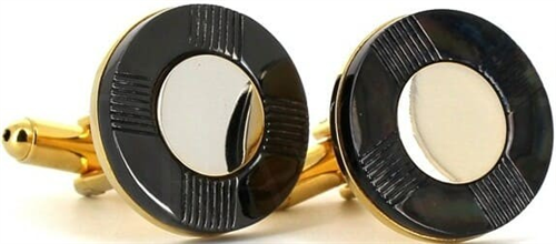 Botões de punho Circular Dourado e Preto