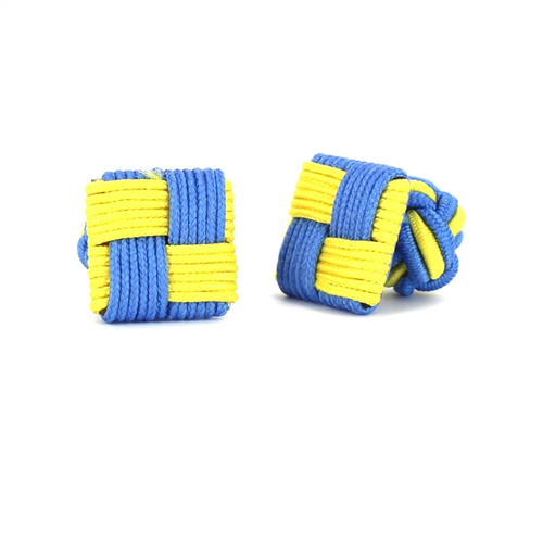 Botões de Punho Quadrados Amarelo e Azul Celeste