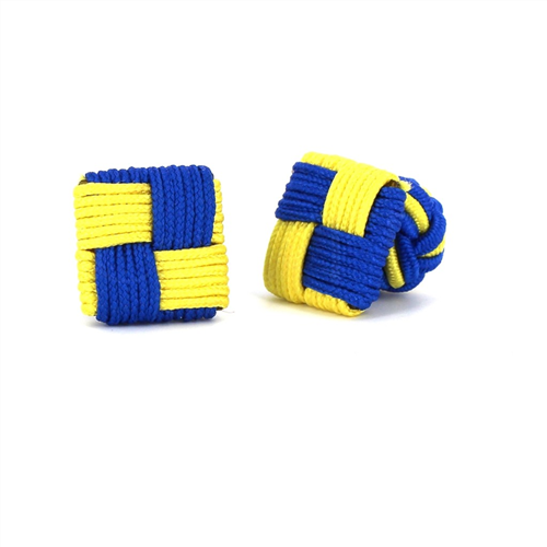 Botões de Punho Quadrados Azul e Amarelo