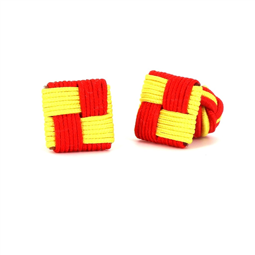 Botões de Punho Quadrados Vermelho e Amarelo
