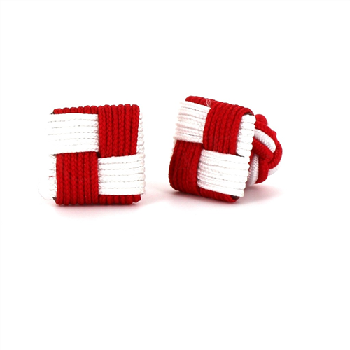 Botões de Punho Quadrados Vermelho e Branco