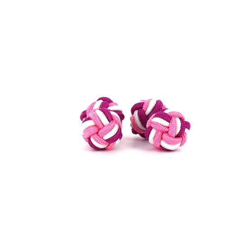 Botões de Punho Dupla Bola Fúcsia, Rosa e Branco