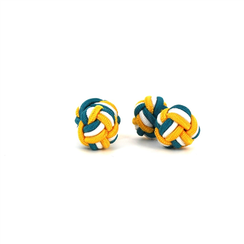 Botões de Punho Dupla Bola Verde, Amarelo e Branco
