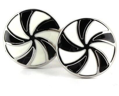 Botões de Punho Esmaltados Circulares Preto e Branco