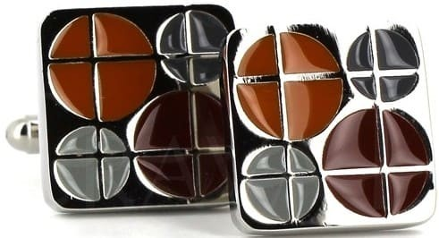 Botões de Punho Esmaltados Quadrados com Círculos