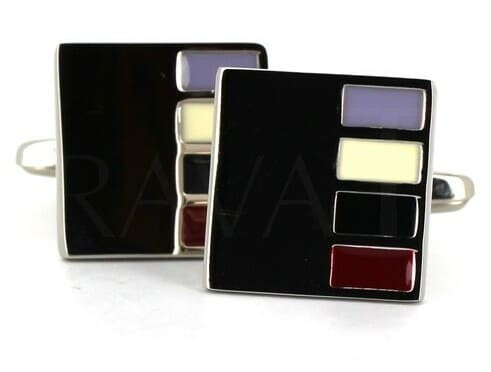 Botões de Punho Quadrados Esmaltados Multicoloridos
