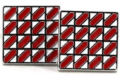 Botões de Punho Esmaltados Quadrados Vermelho e Branco