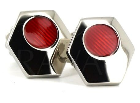 Botões de Punho Hexagonais Esmaltados Vermelhos