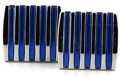 Botões de Punho Esmaltados Riscas Azuis III