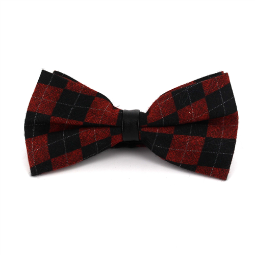 Laço de Xadrez e Couro Vermelho e Preto