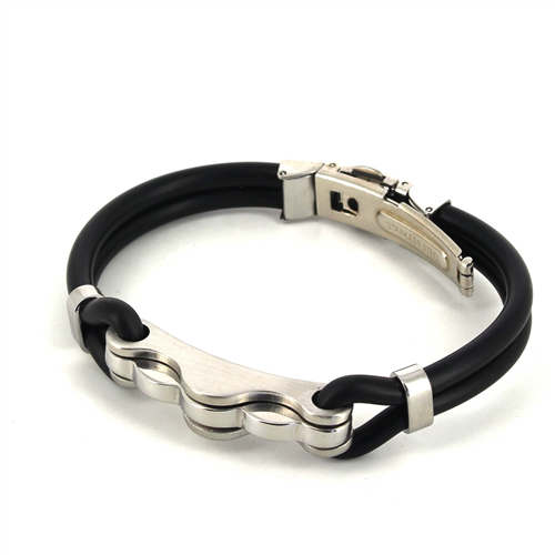 Pulseira em Aço e Borracha Preta