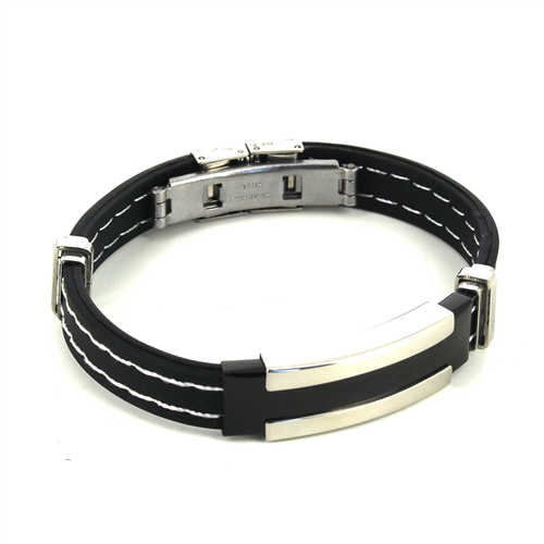 Pulseira em Aço e Borracha Preta I