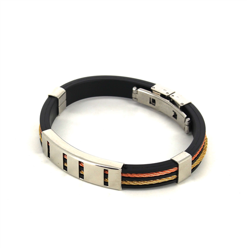 Pulseira em Aço e Borracha Preta e Dourada