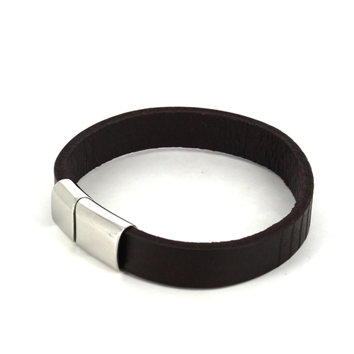 Pulseira em Aço e Couro Castanho