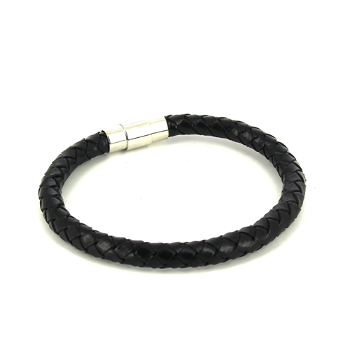 Pulseira em Aço e Couro Preto Cilíndrica I