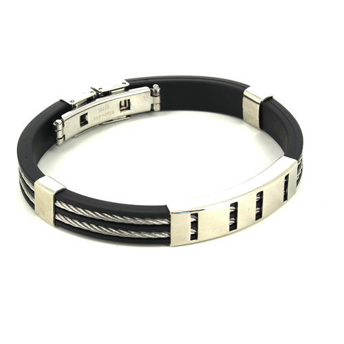 Pulseira com Corda de Aço e Borracha Preta I