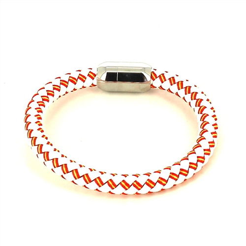 Pulseira em Couro Branco Bandeira de Espanha