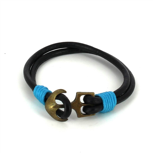 Pulseira de Couro com Âncora
