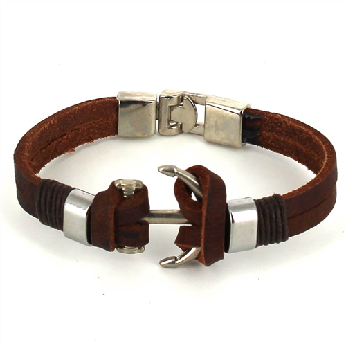 Pulseira de Couro Castanho com Âncora