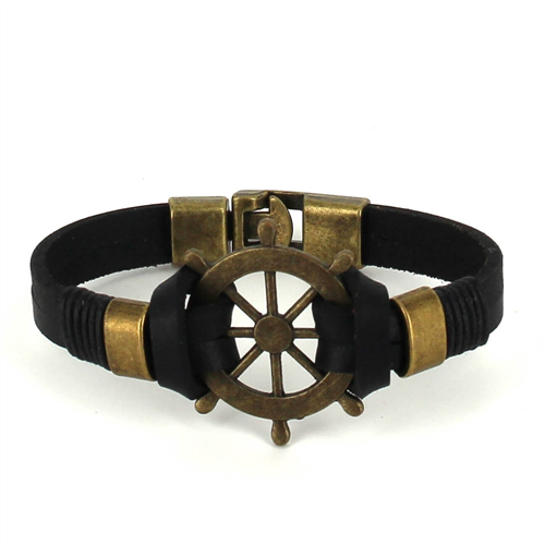 Pulseira de Couro Preto com Timão
