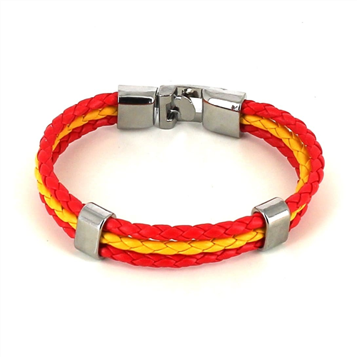 Pulseira de Couro Trançado Bandeira de Espanha