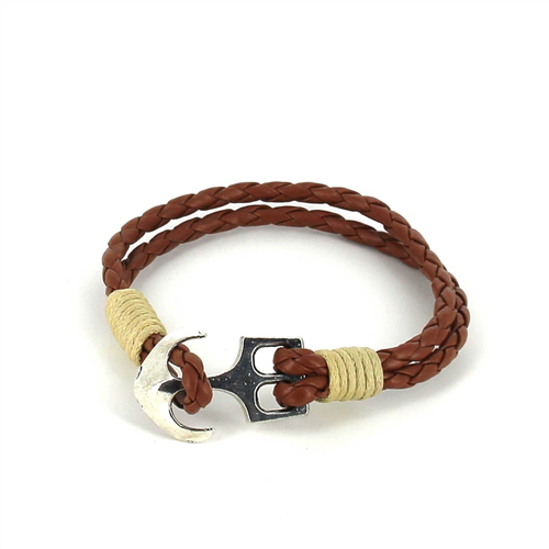 Pulseira de Couro Trançado com Âncora
