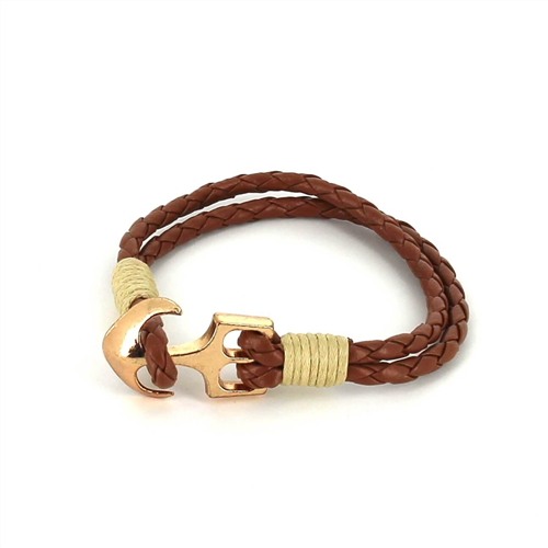 Pulseira de Couro Trançado com Âncora