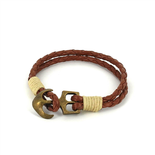 Pulseira de Couro Trançado com Âncora