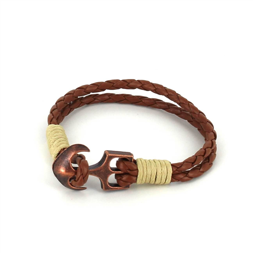 Pulseira de Couro Trançado com Âncora